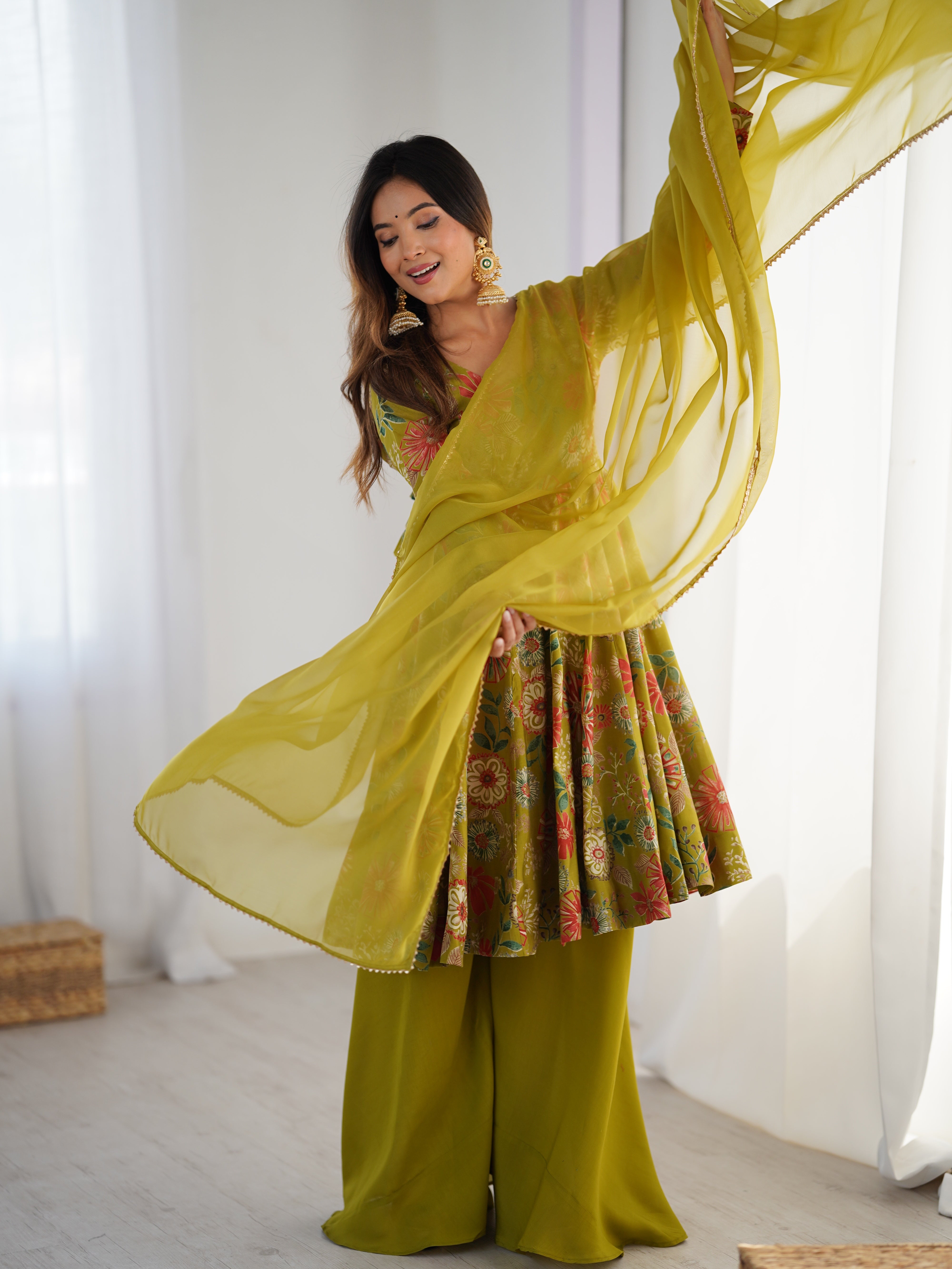 Nilam Mahendi Kediya Style Designer Plazzo Pair