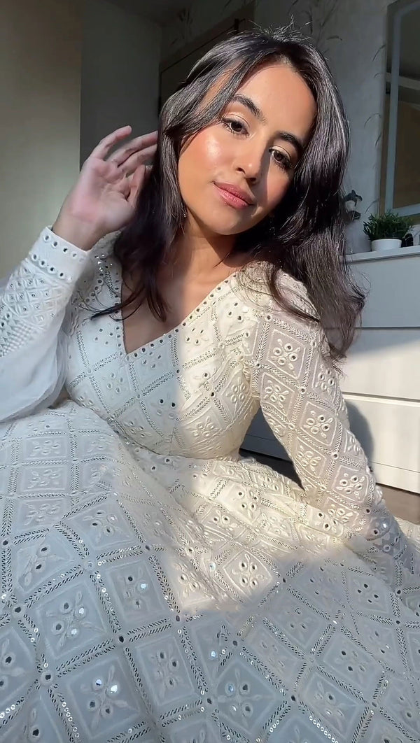 Lakhnawi Embroidered Georgette Anarkali Fully Stitched Suit Set