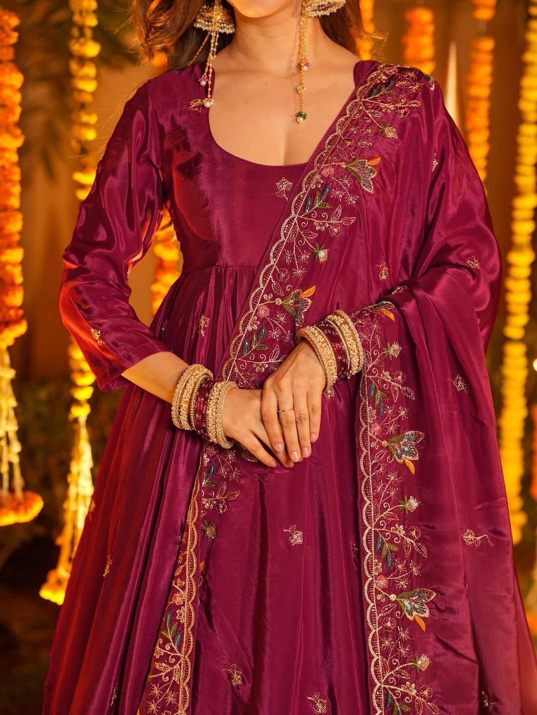 Pink Starfall Wedding Wear Stylish Anarkali Suit Set