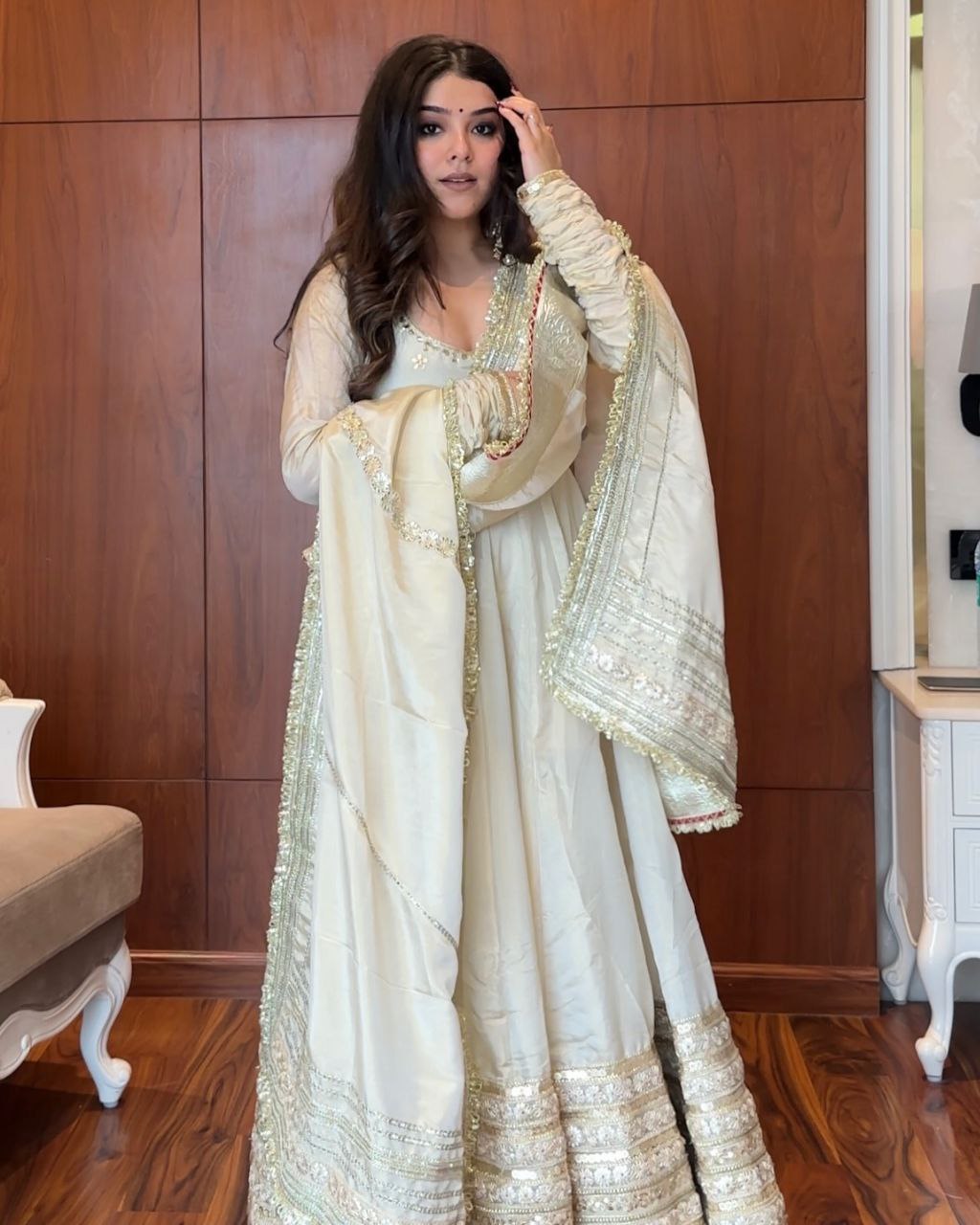Neha White Premium Anarkali Suit Set