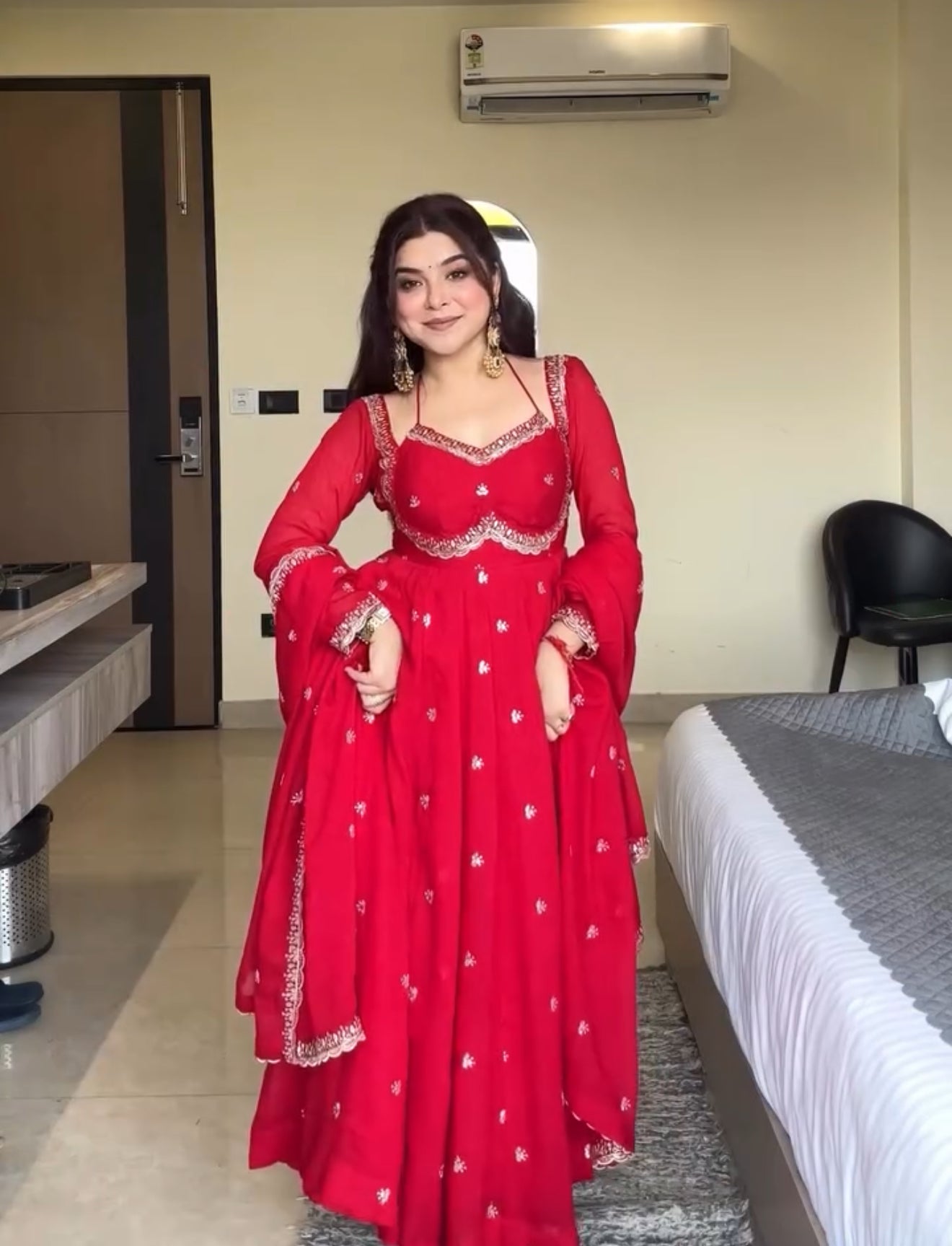 Red Chilli Slit Anarkali Premium Suit Set