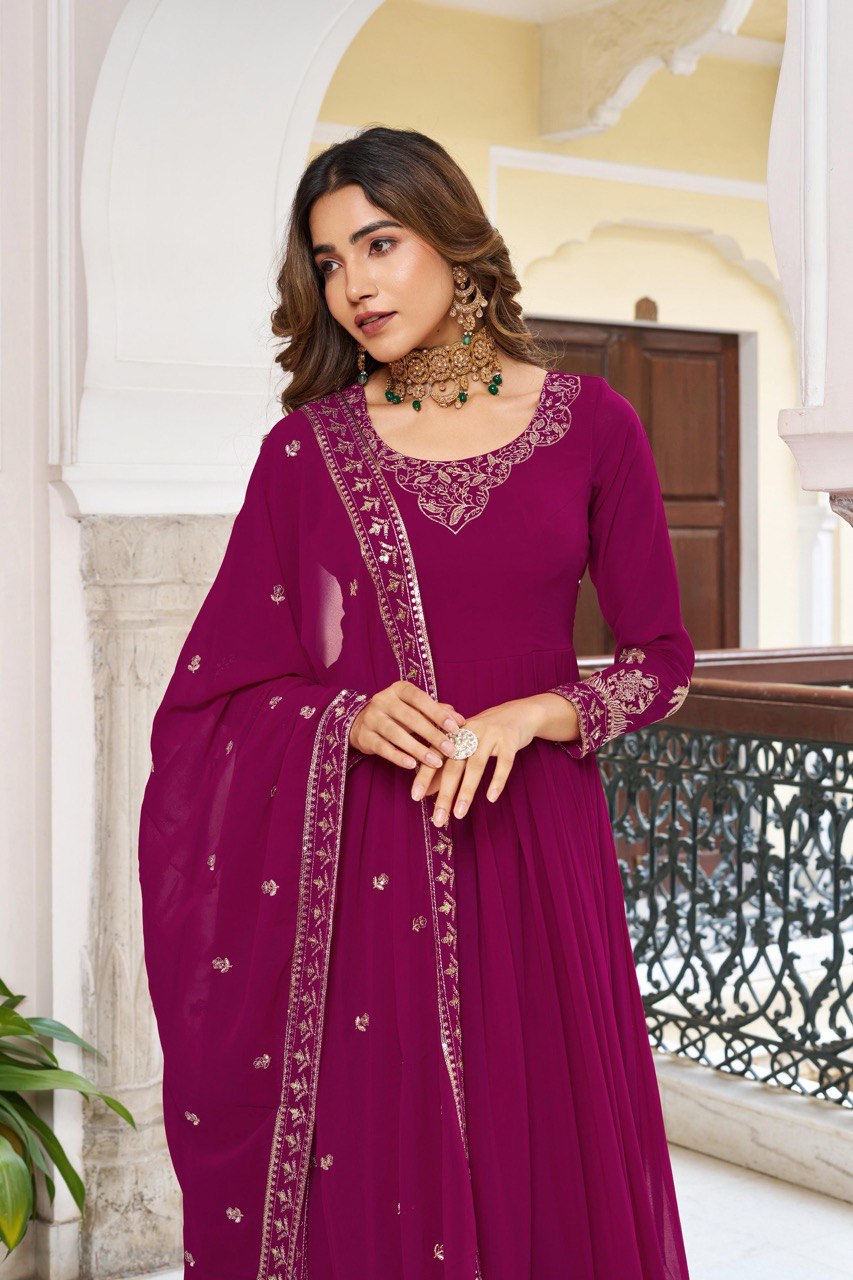 Beach Pink Faux Georgette Embroidered Suit Set
