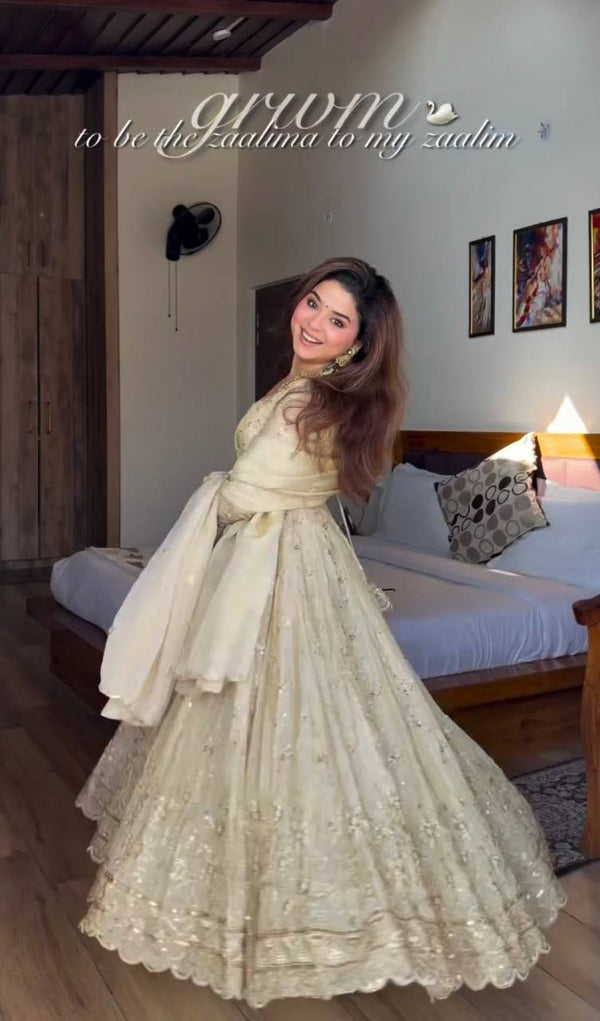 Anjali White Stylish Anarkali Suit Set