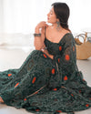 Lizza Green Bandhani Floral Pure Chiffon Anarkali Gown