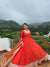 Red Designer Anarkali Suit Set with Embroidered Border & Dupatta