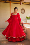 Luxury Red Party Wear Anarkali Suit Set for Women