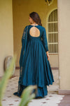 Designer Peacock Teal Embroidered Anarkali Kurta Palazzo Set