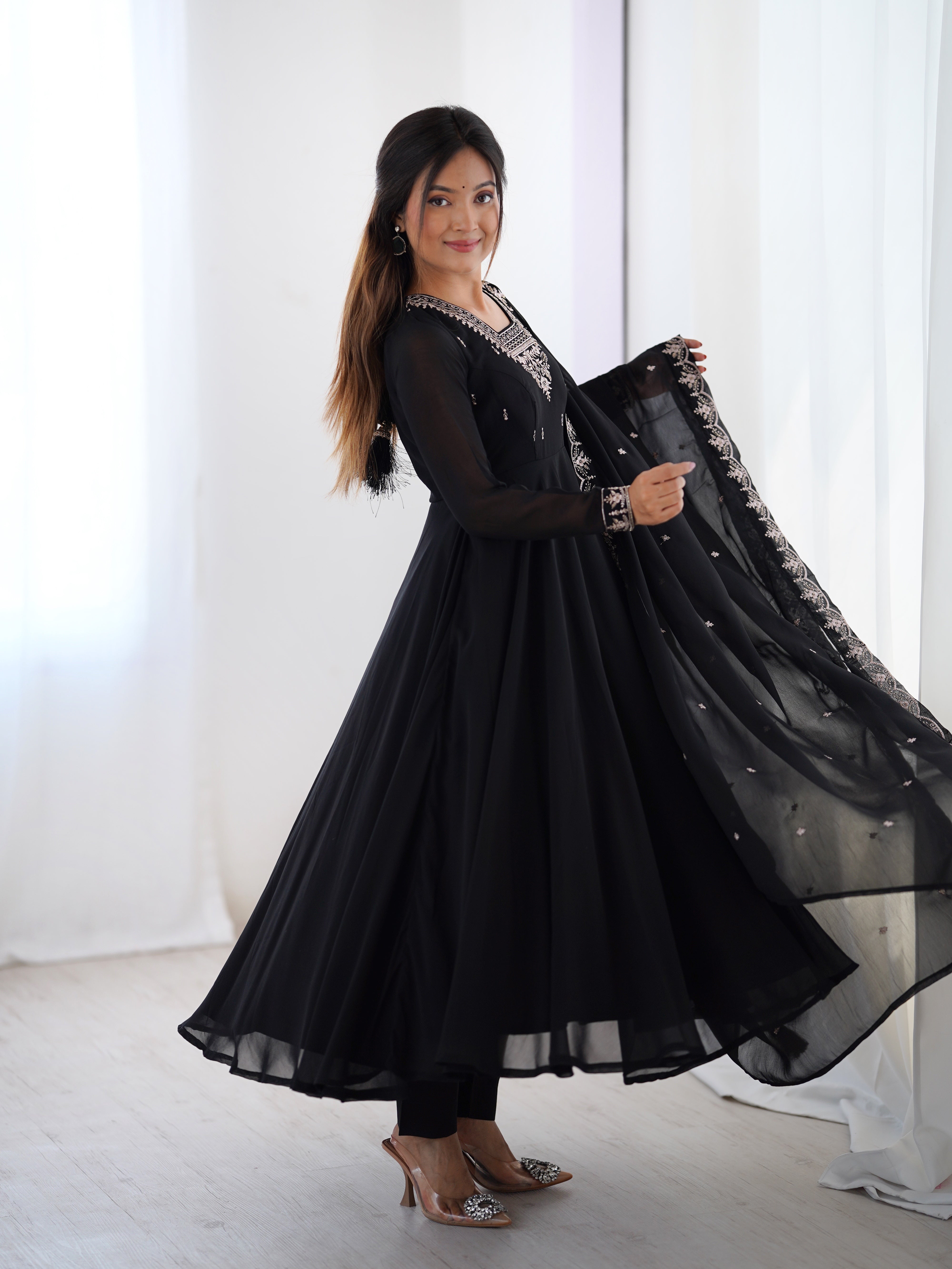 Suri Black Embroidery Pure Georgette Anarkali Gown
