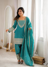 Traditional Sage Embroidered Punjabi Suit Set