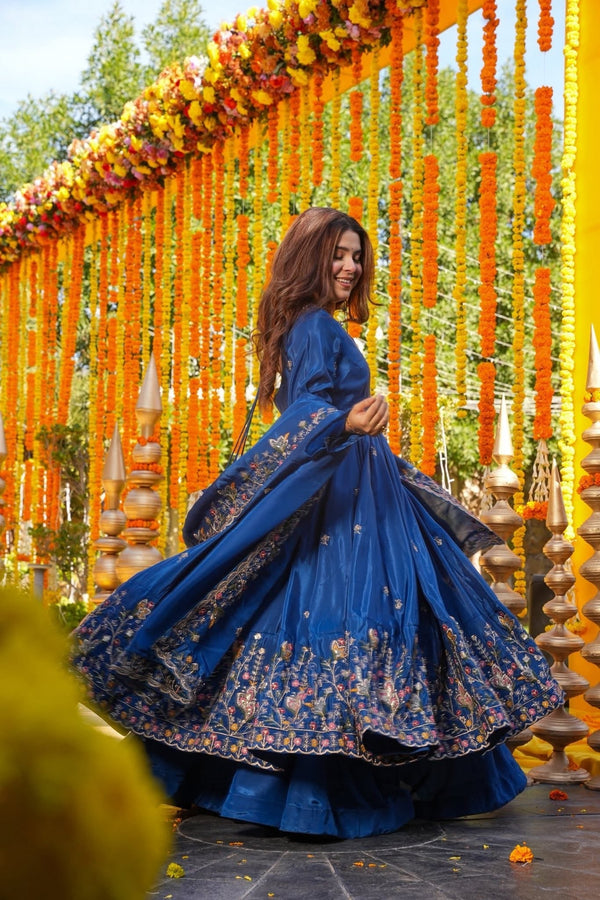 Zivara Blue Wedding Wear Embroidered Anarkali Suit Set