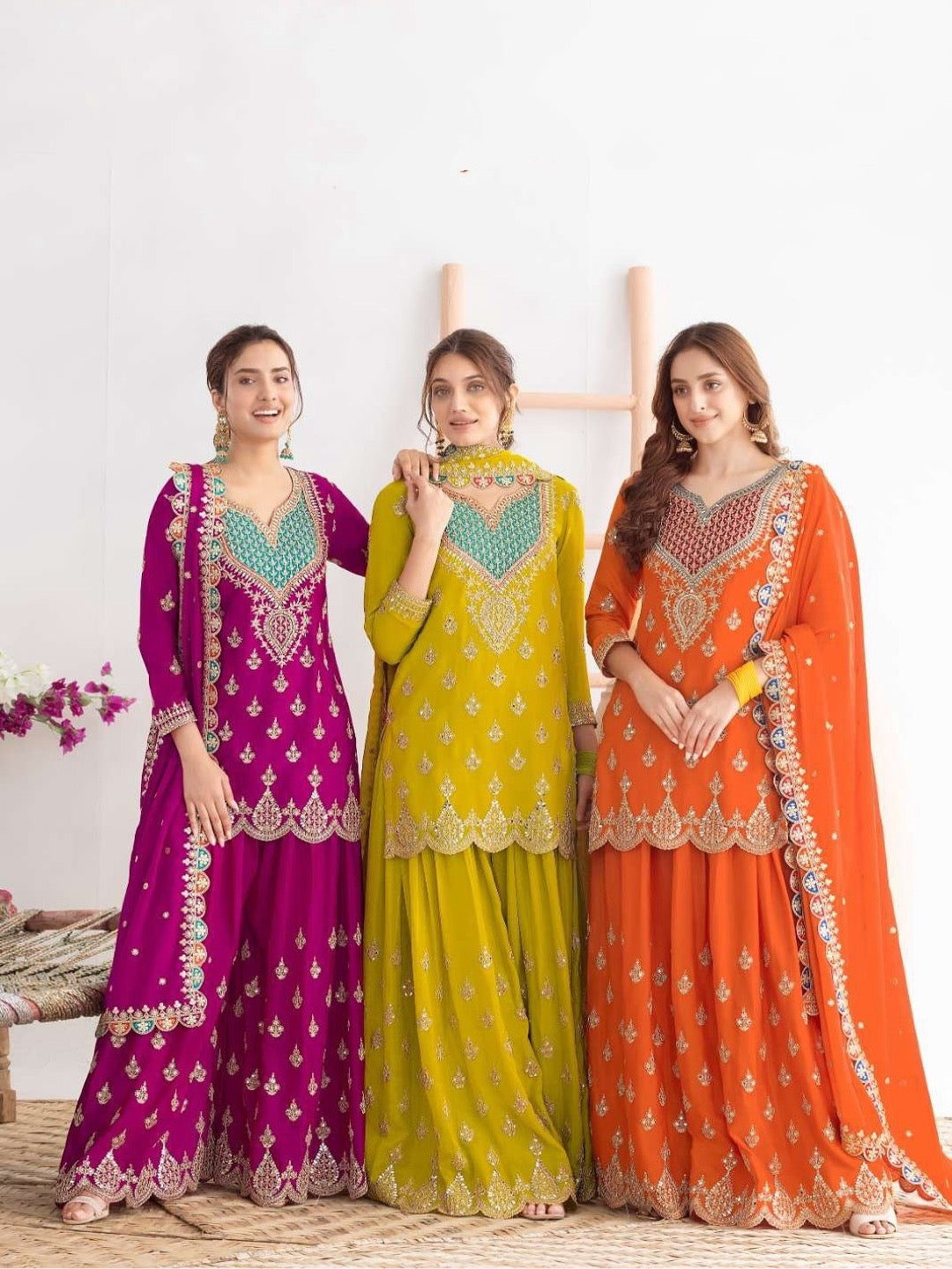 Multi Colored Heavy Embroidery Work Sharara Suit Set