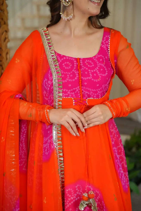 Graceful Purple And Orange Flared Ethnic Suit Set
