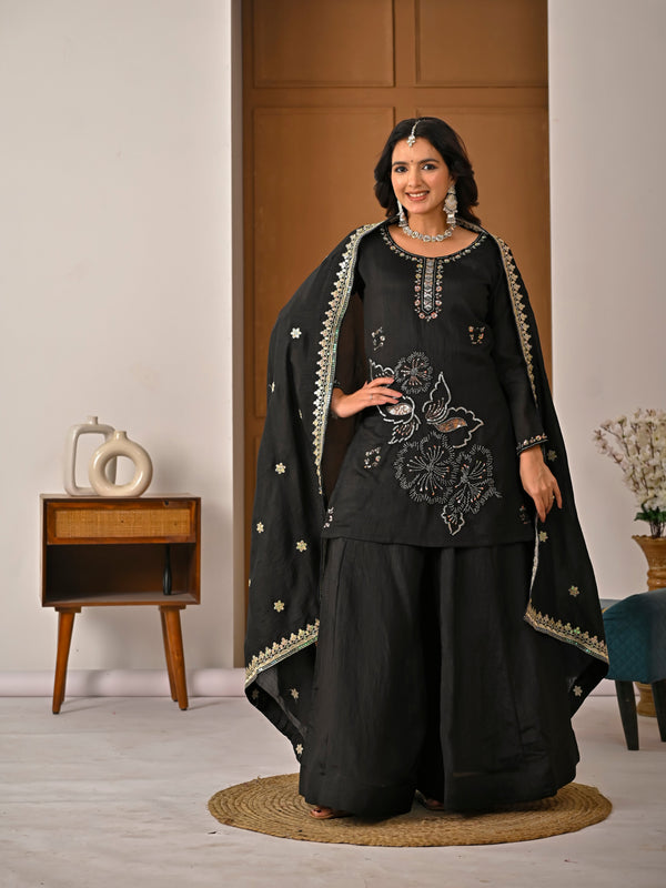 Black Colored Real Heavy Sharara Suit Set