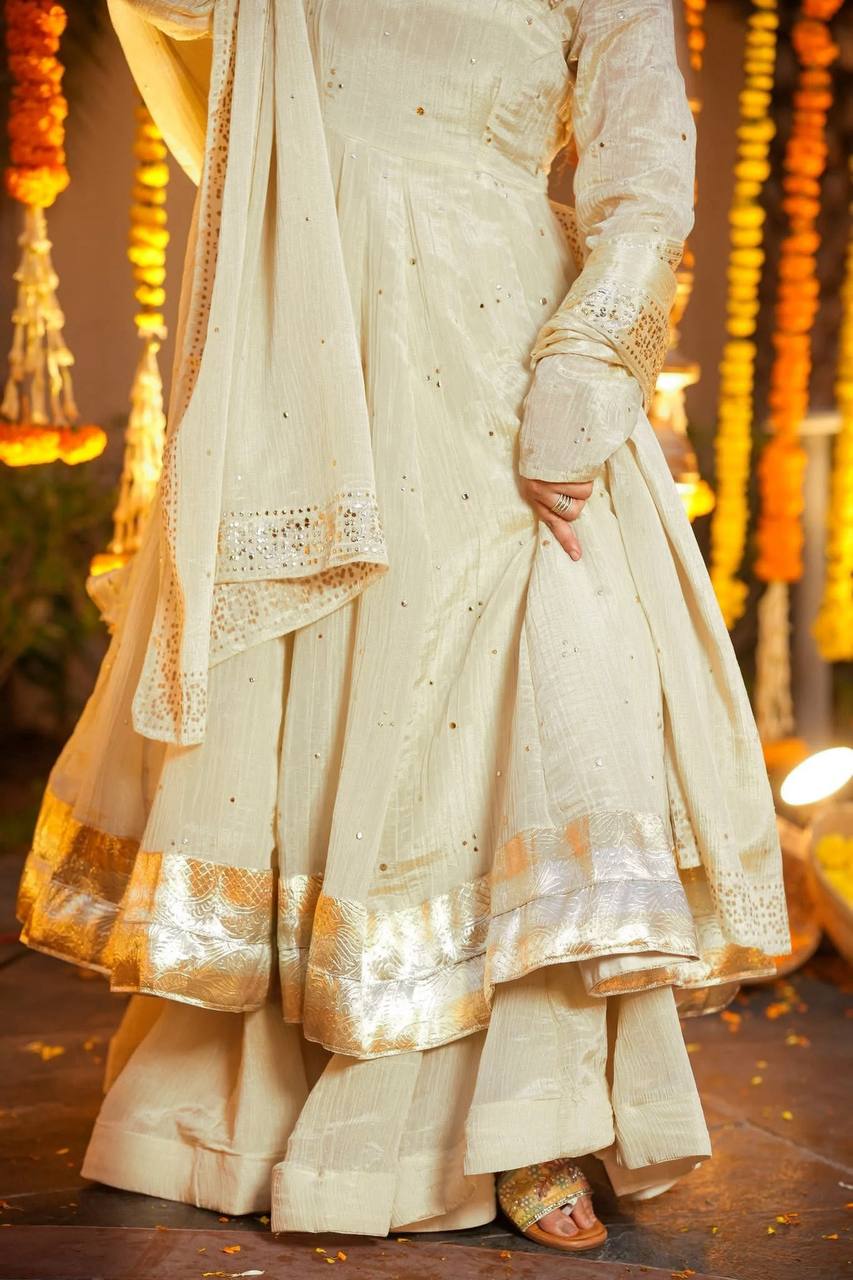 Vanigold Embroidered Chinnon Anarkali Suit Set