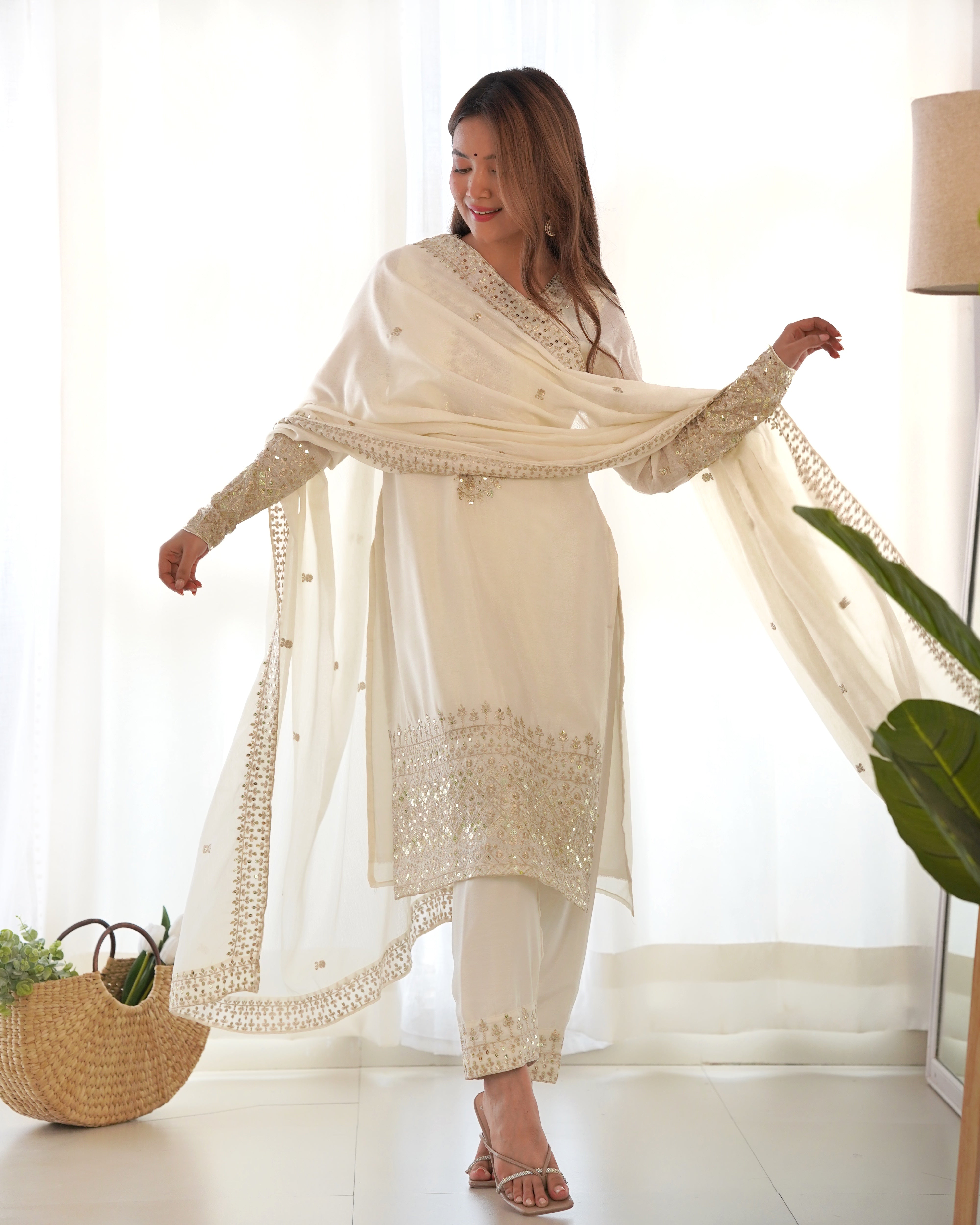 White Designer Embroidery Pure Organza Anarkali Gown