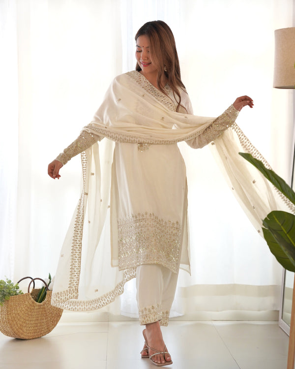 White Designer Embroidery Pure Organza Anarkali Gown