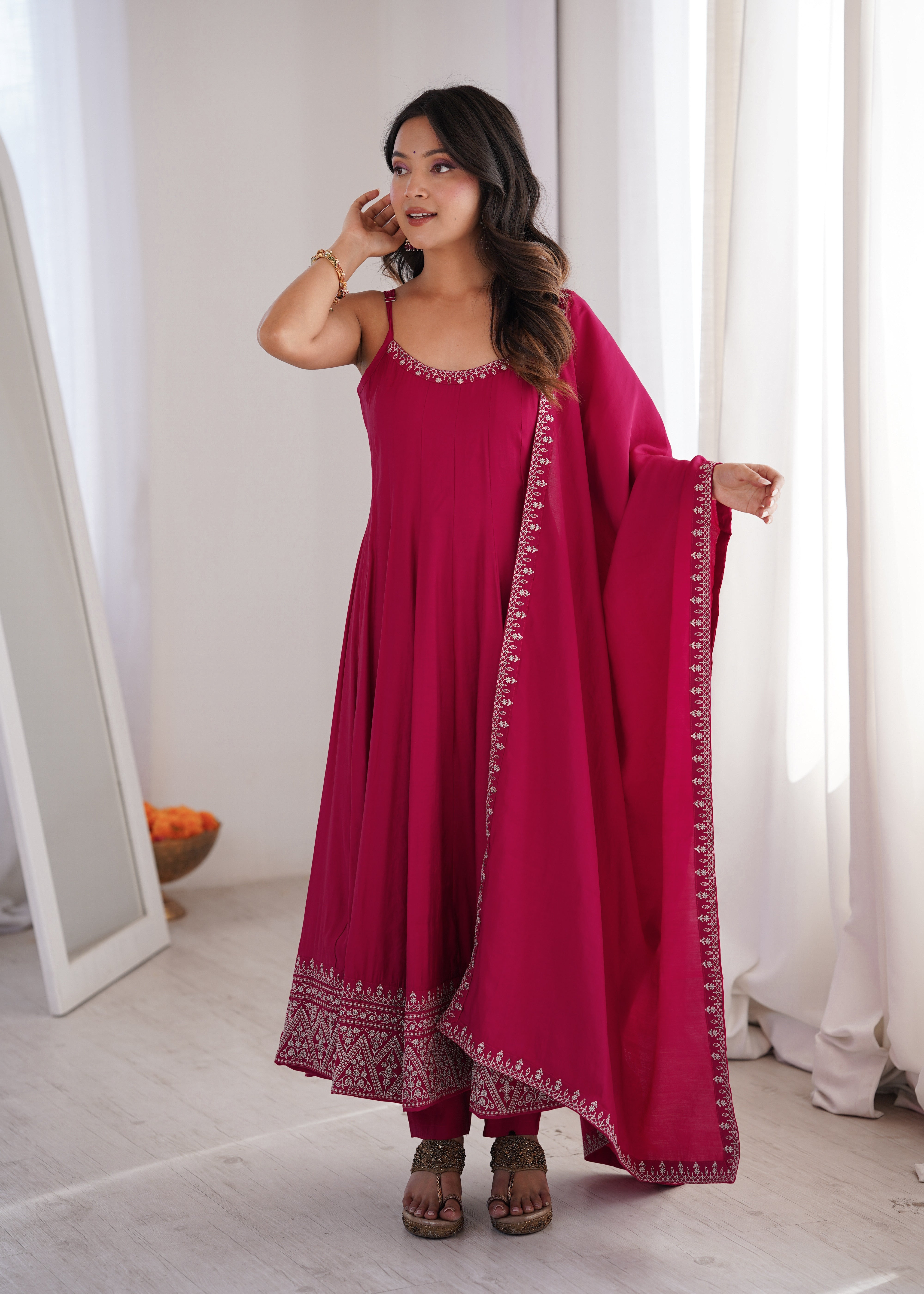 Noorani Pink Ethnic Gown with Dupatta