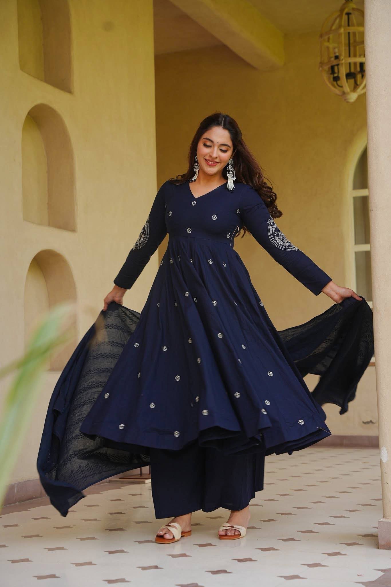 Siya Designer Navy Blue Ethnic Anarkali Suit Set