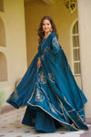 Designer Peacock Teal Embroidered Anarkali Kurta Palazzo Set