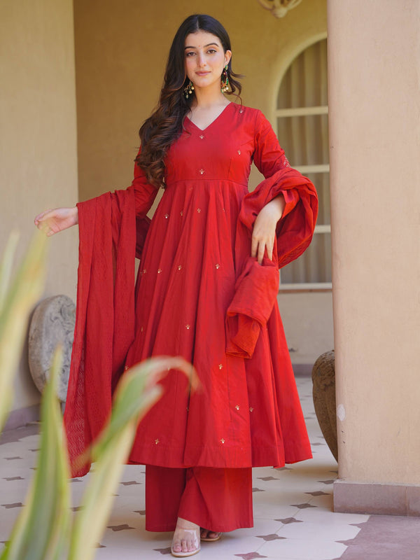 Meher Red And Pink Designer Anarkali Kurta Palazzo Suit Set
