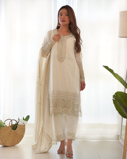 White Designer Embroidery Pure Organza Anarkali Gown