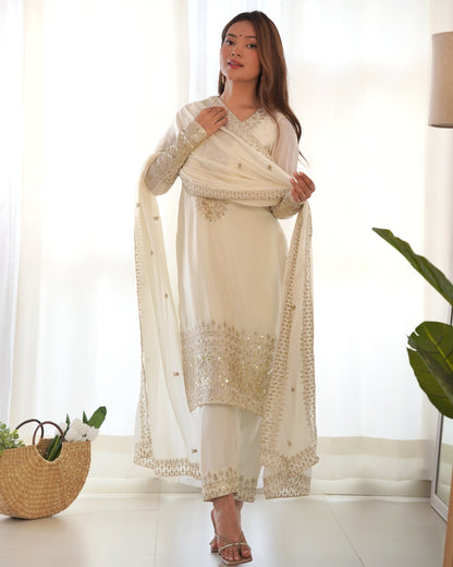 White Designer Embroidery Pure Organza Anarkali Gown