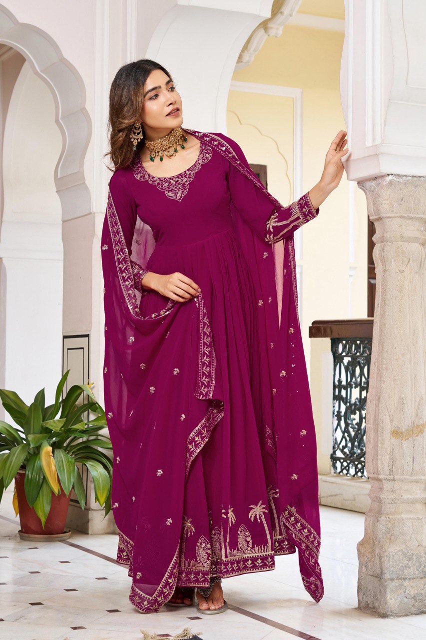 Beach Pink Faux Georgette Embroidered Suit Set