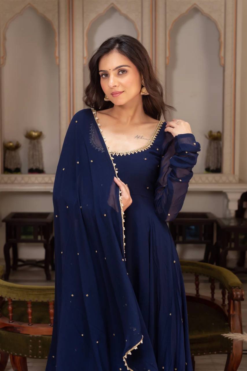 Priti Blue Premium Anarkali Suit Set