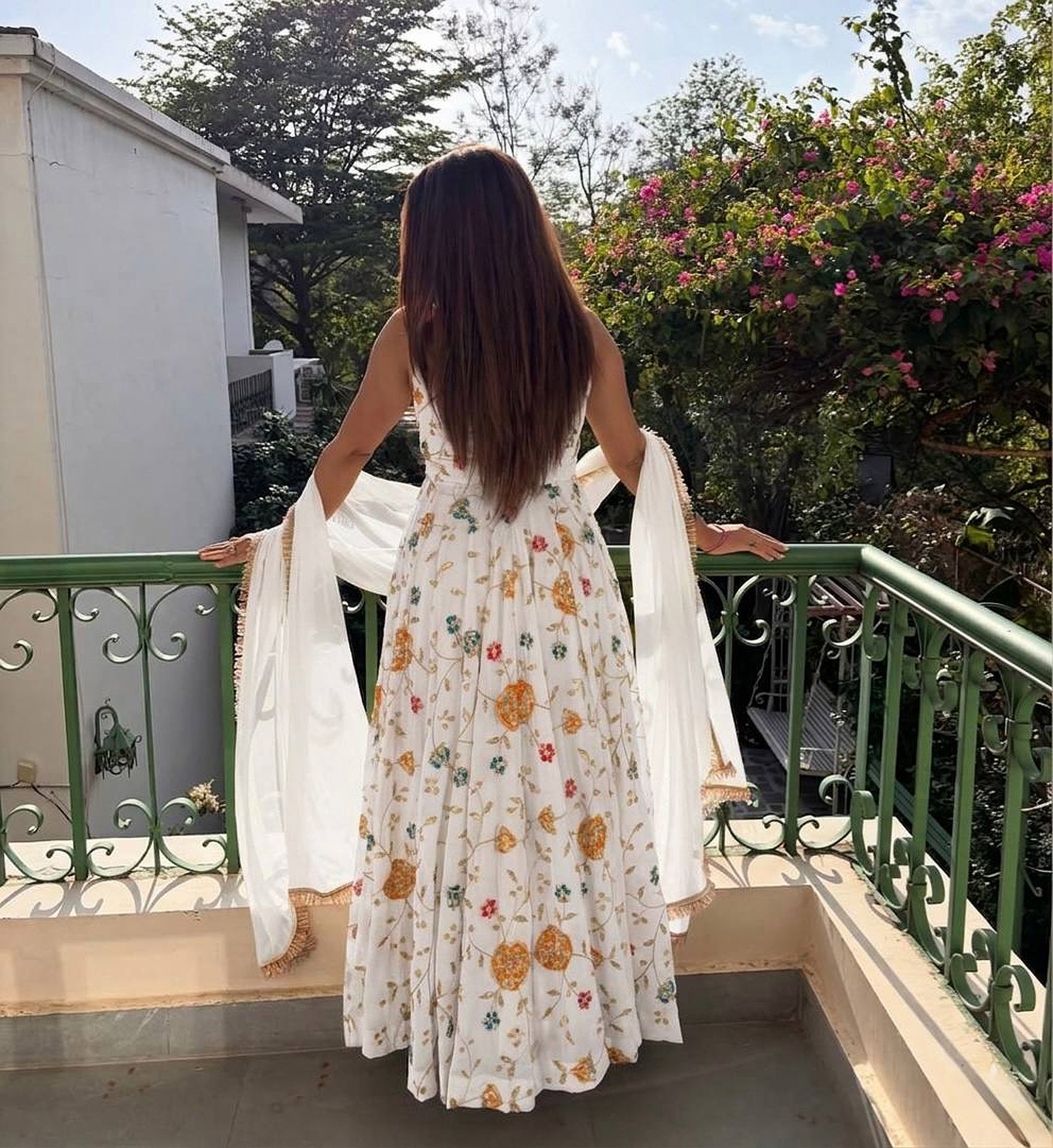 White Premium Anarkali Gown with Elegant Dupatta Set