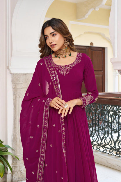 Beach Pink Faux Georgette Embroidered Suit Set