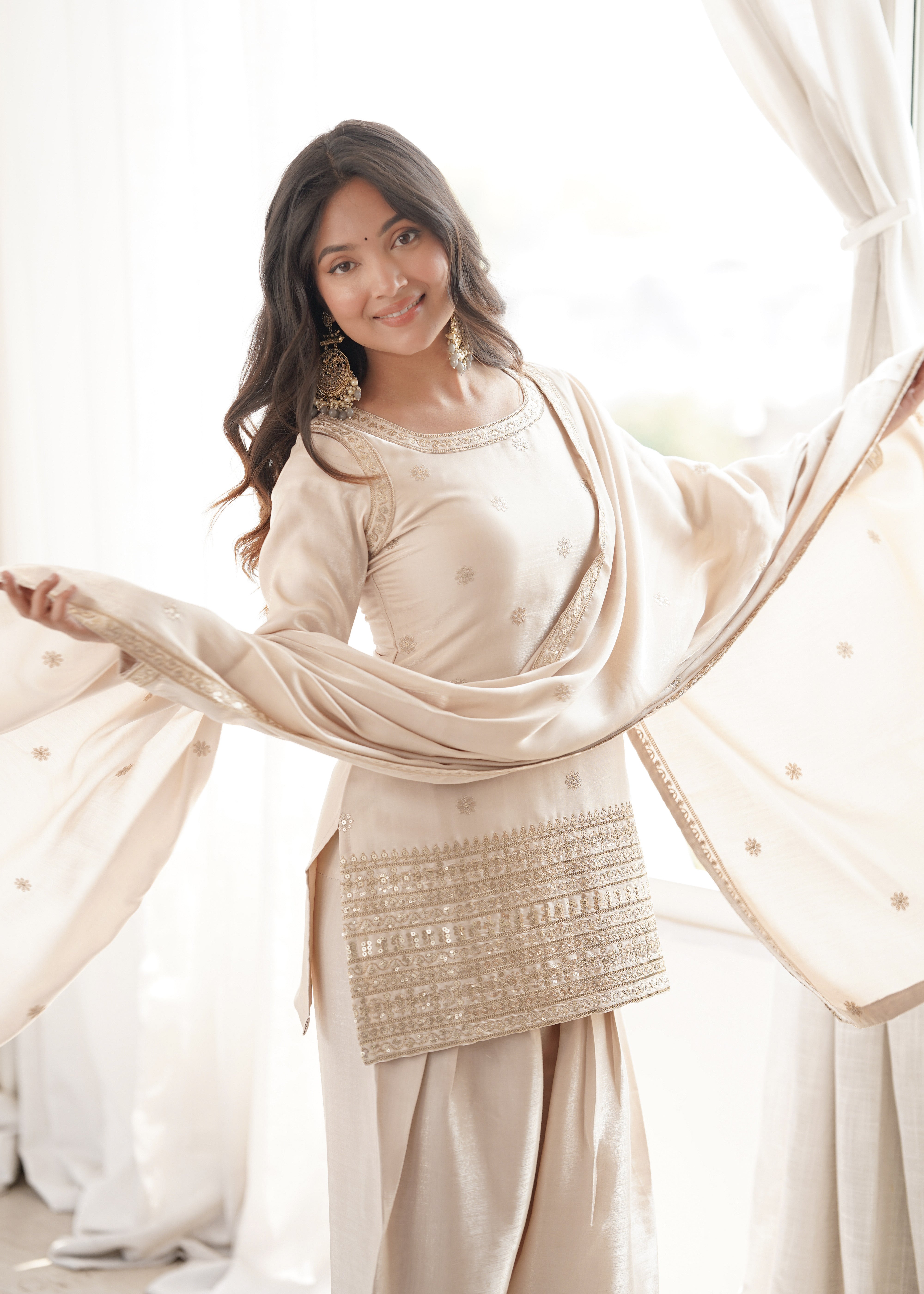 Royal Ivory Punjabi Suit with Embellished Dupatta