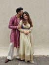 Nivya Off White Designer Embroidered Koti With Suit Set