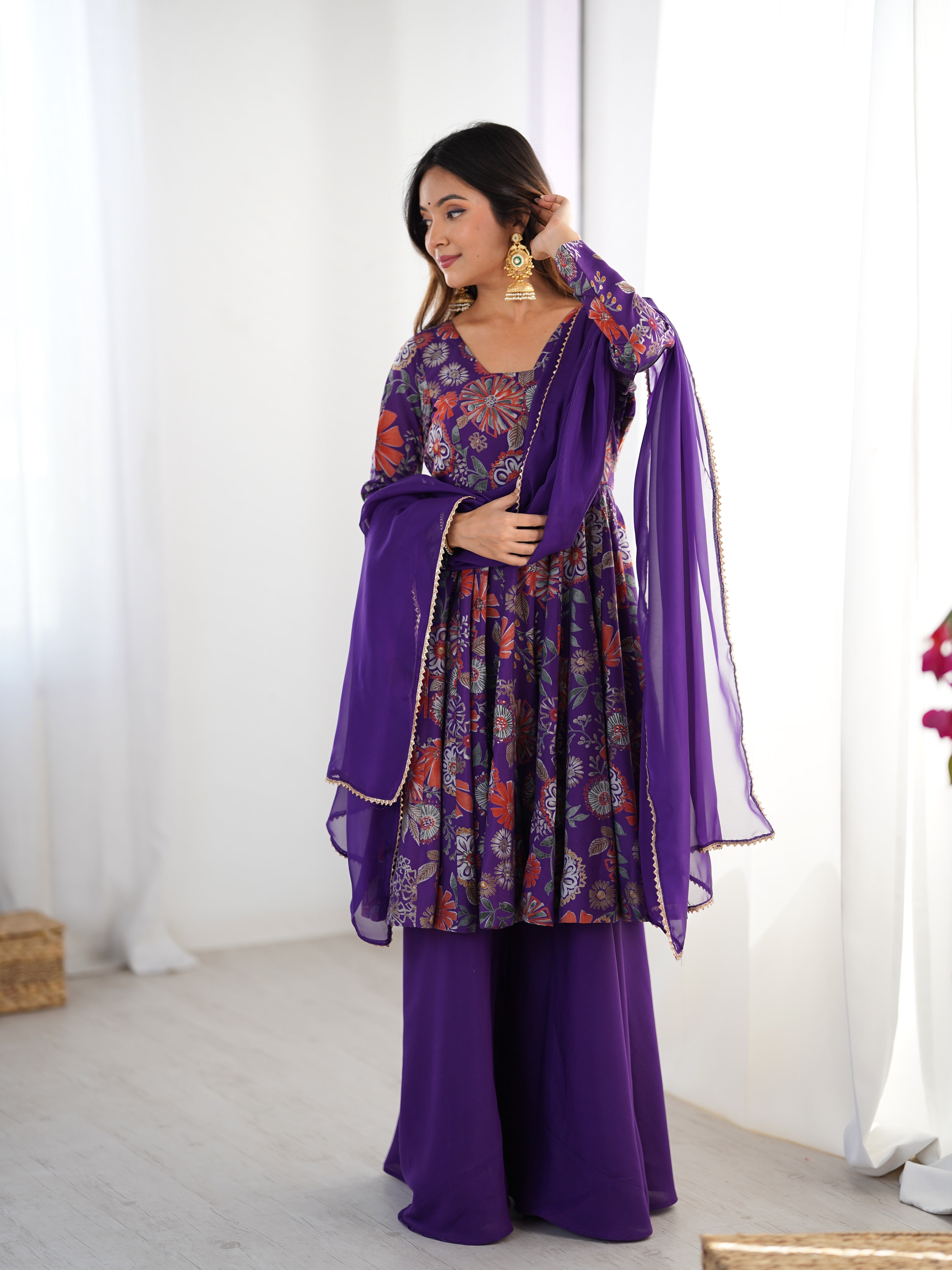 Nilam Purple Kediya Style Designer Plazzo Pair