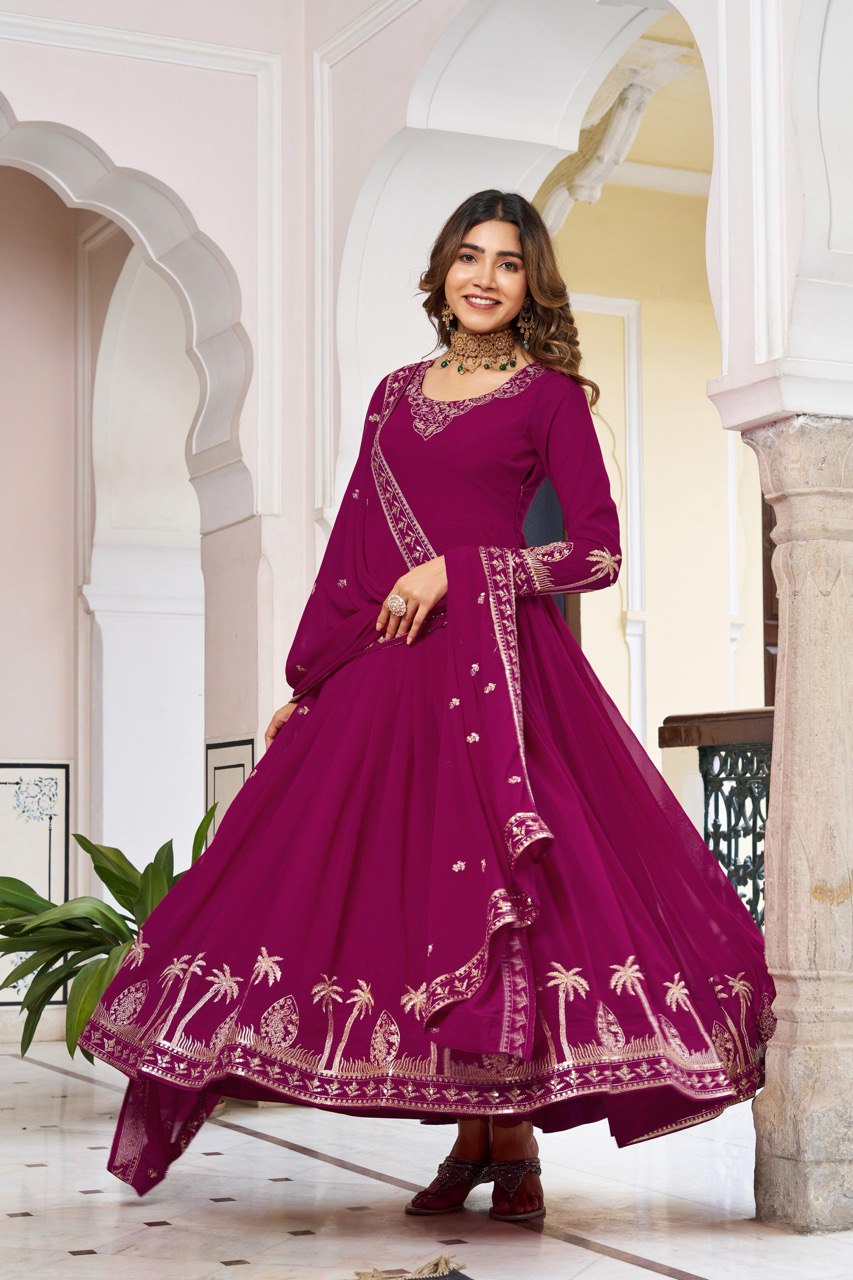 Beach Pink Faux Georgette Embroidered Suit Set