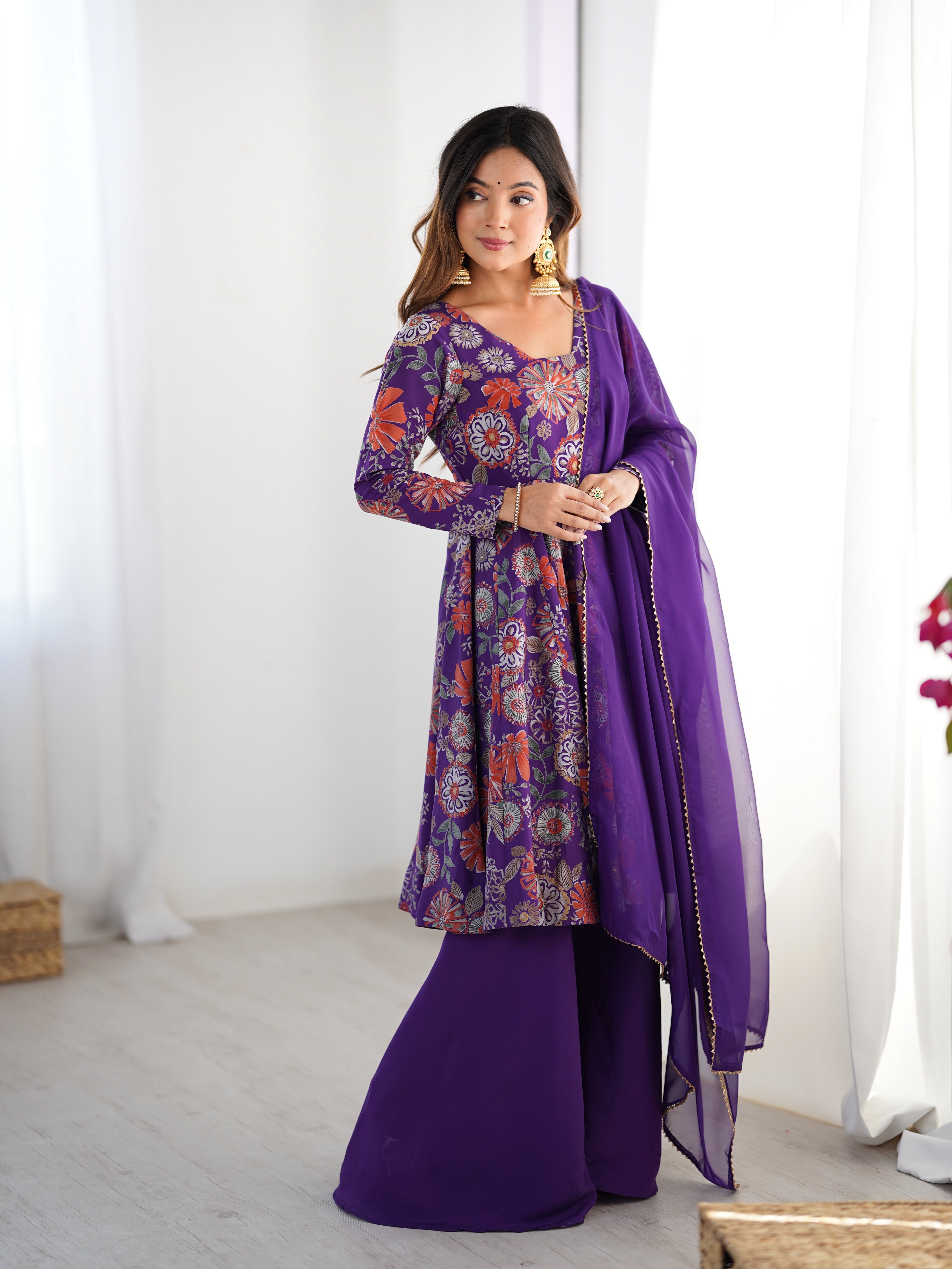 Nilam Purple Kediya Style Designer Plazzo Pair