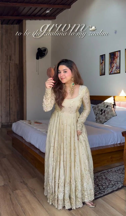 Anjali White Stylish Anarkali Suit Set