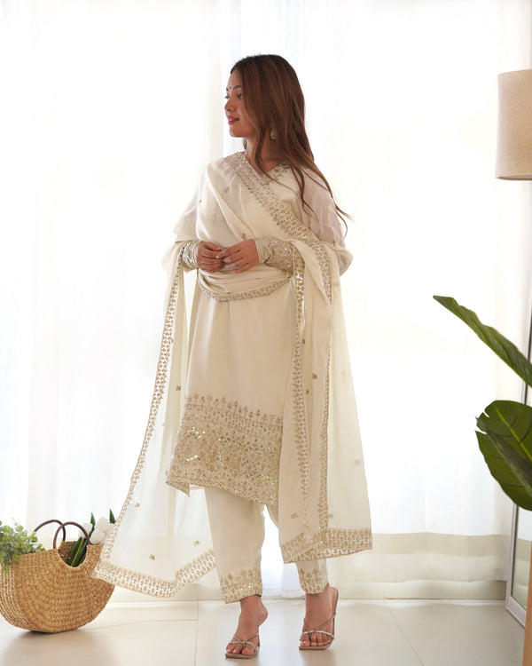 White Designer Embroidery Pure Organza Anarkali Gown