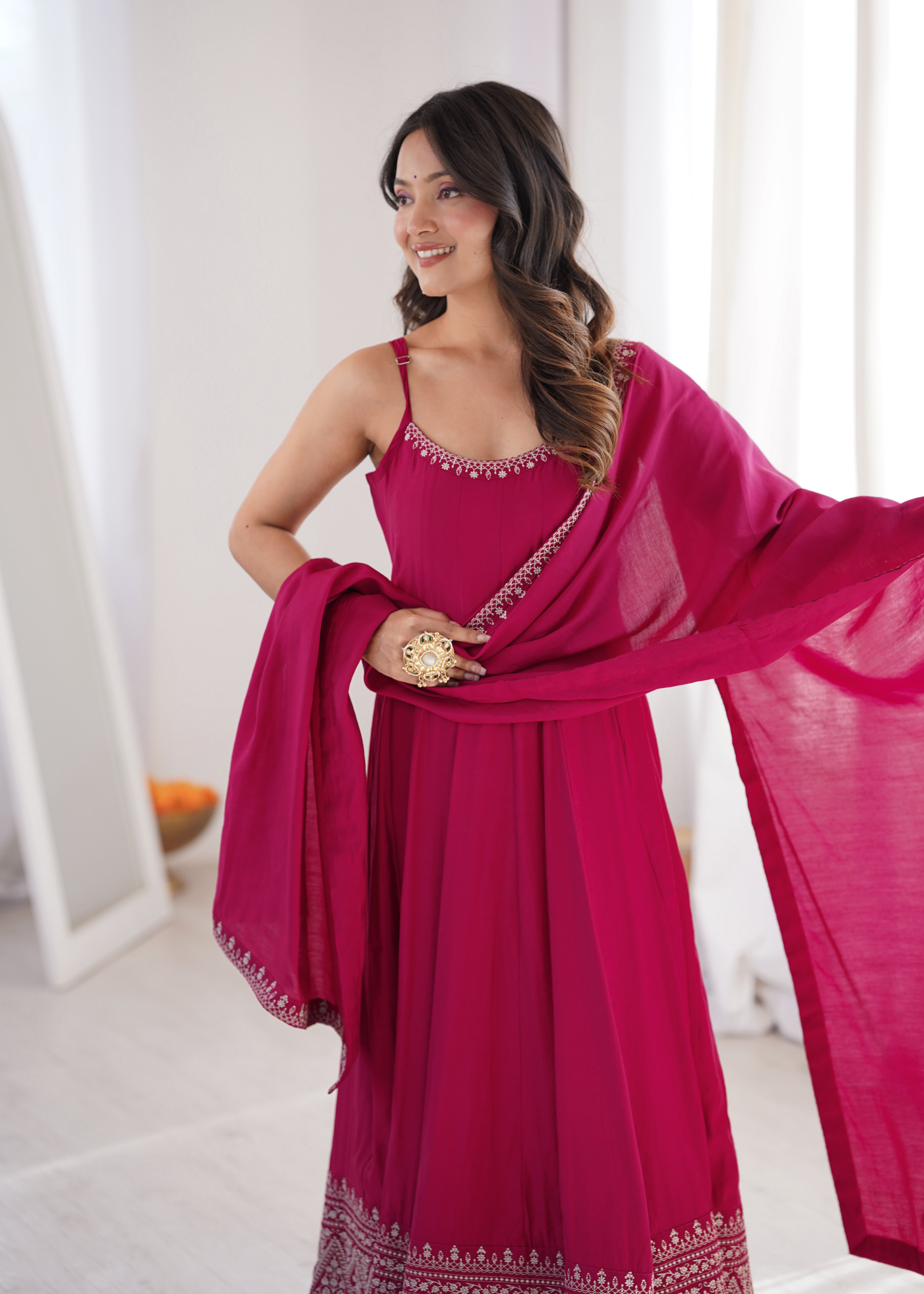 Noorani Pink Ethnic Gown with Dupatta