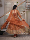 Rust Brown Designer Anarkali Suit with Mirror Work & Dupatta