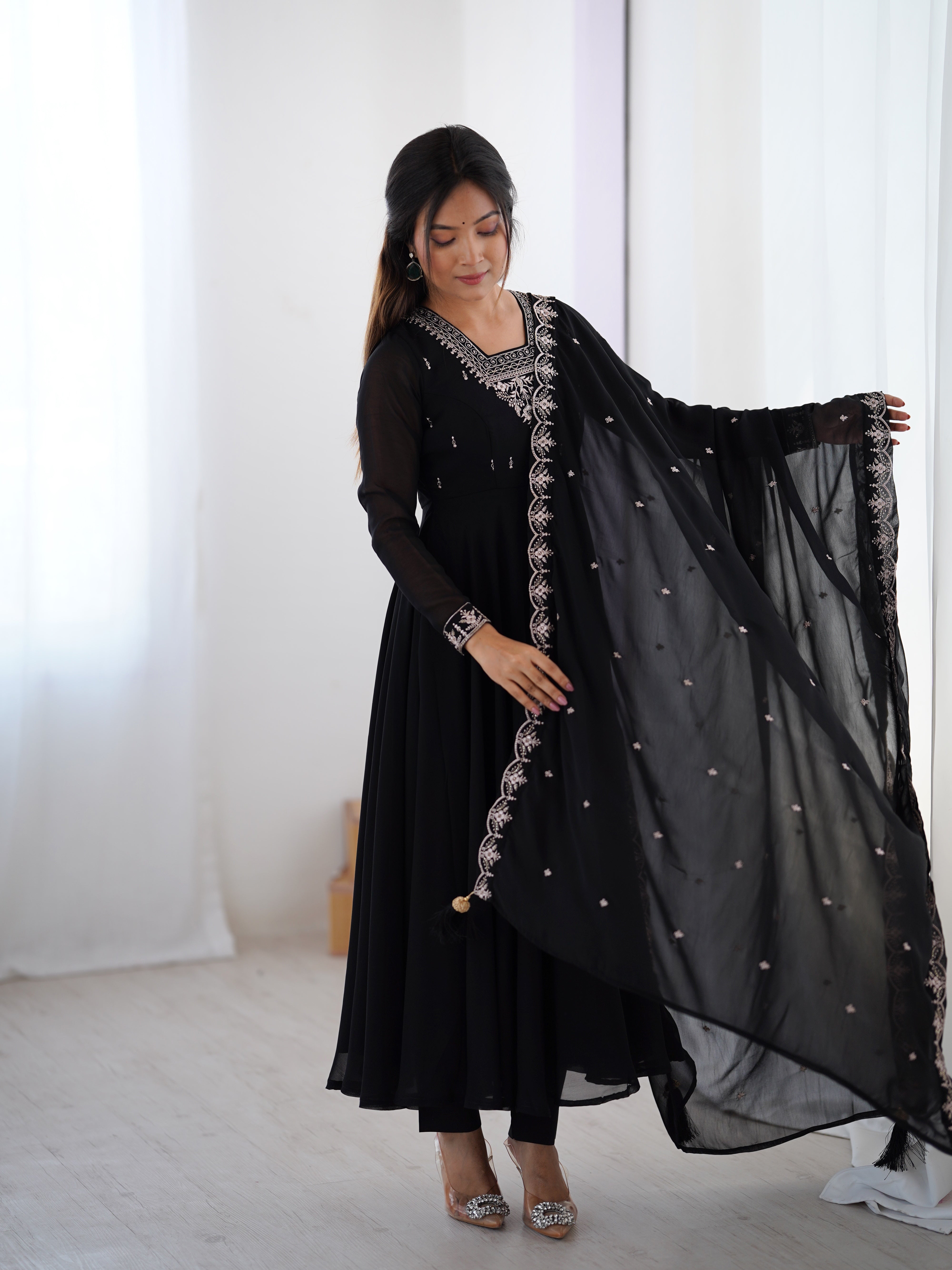 Suri Black Embroidery Pure Georgette Anarkali Gown