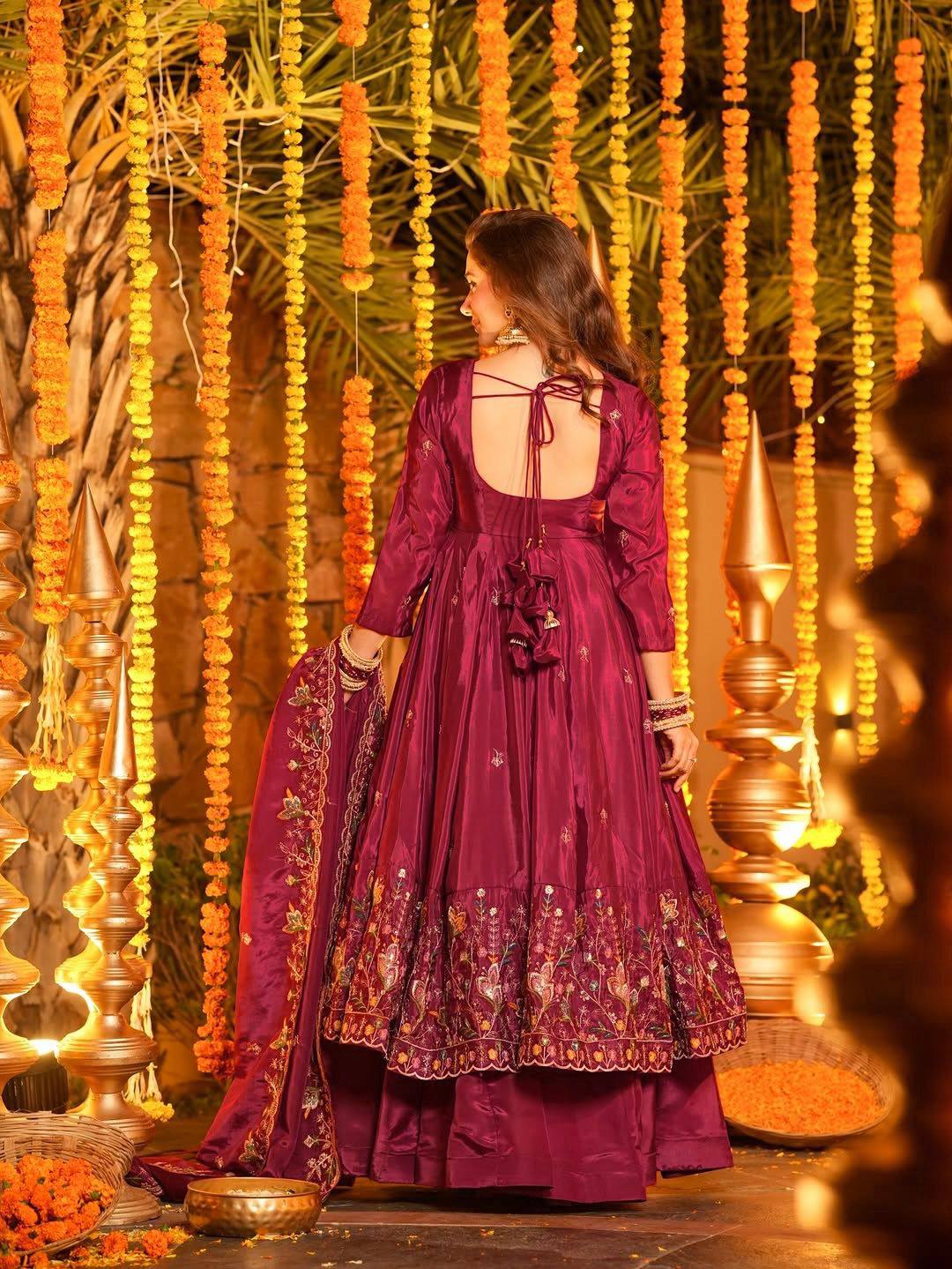 Pink Starfall Wedding Wear Stylish Anarkali Suit Set
