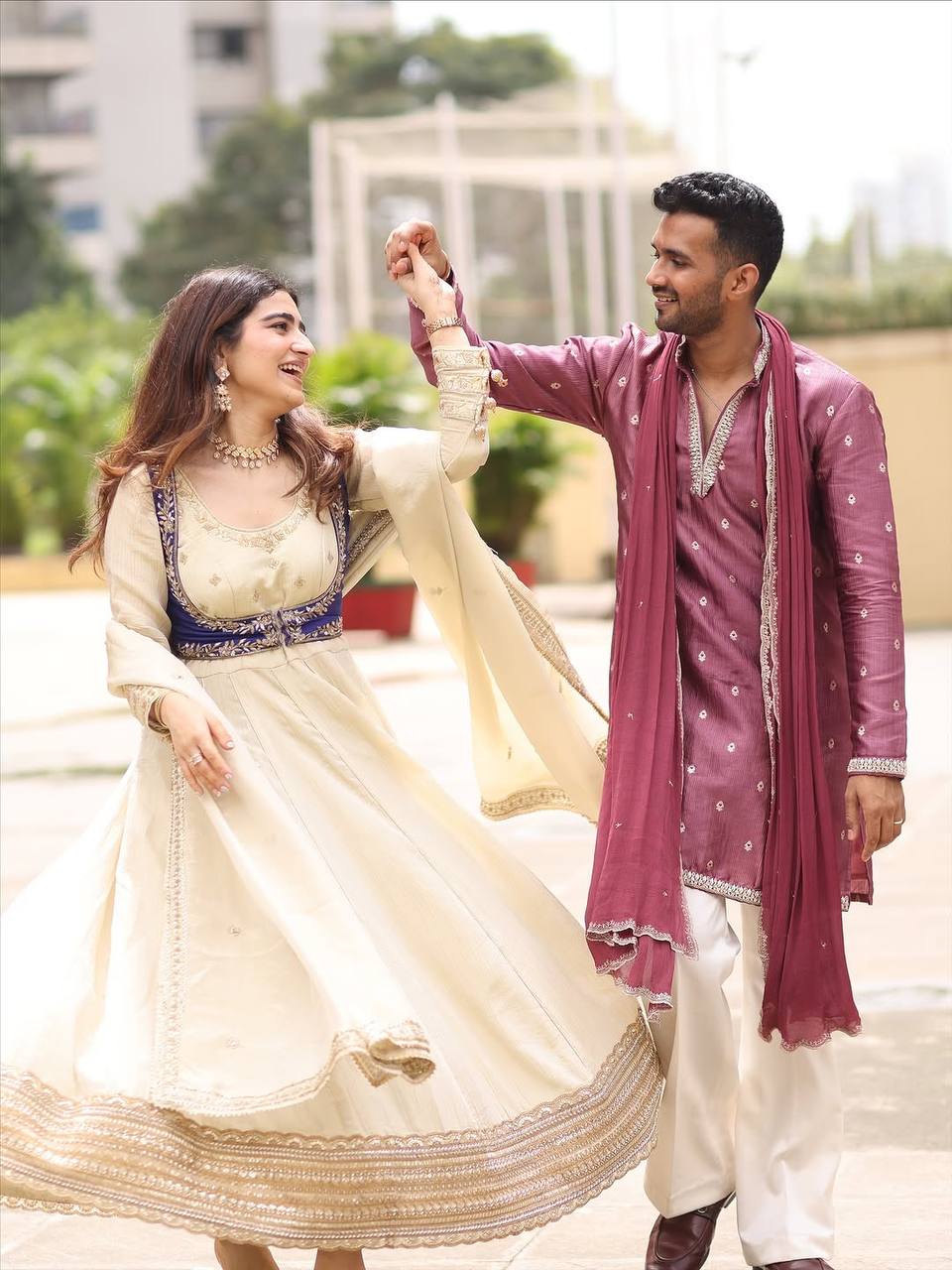 Nivya Off White Designer Embroidered Koti With Suit Set
