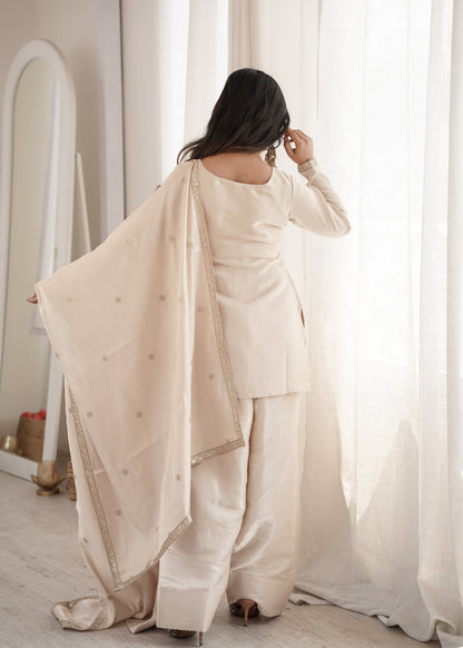 Royal Ivory Punjabi Suit with Embellished Dupatta