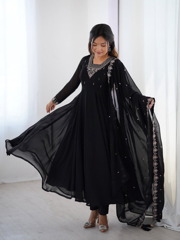 Suri Black Embroidery Pure Georgette Anarkali Gown