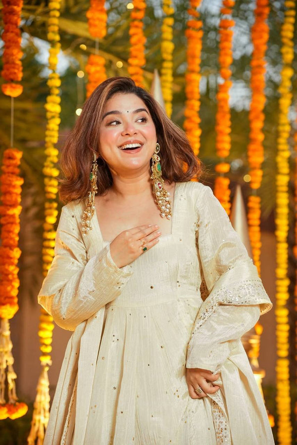 Vanigold Embroidered Chinnon Anarkali Suit Set