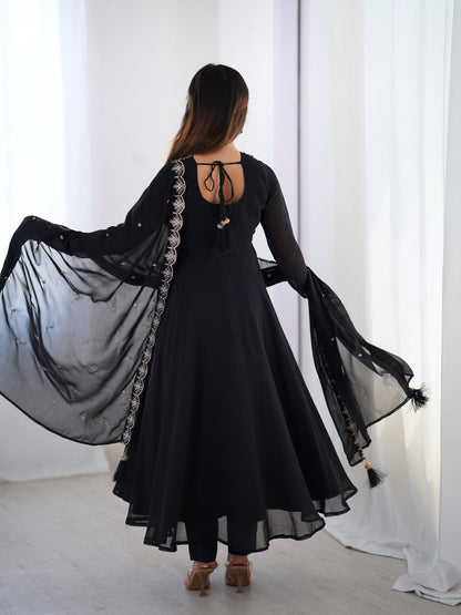Suri Black Embroidery Pure Georgette Anarkali Gown