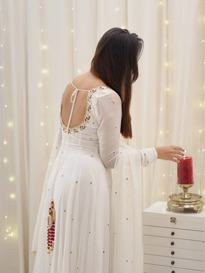 Bindiya White Faux Georgette Embroidered Suit Set