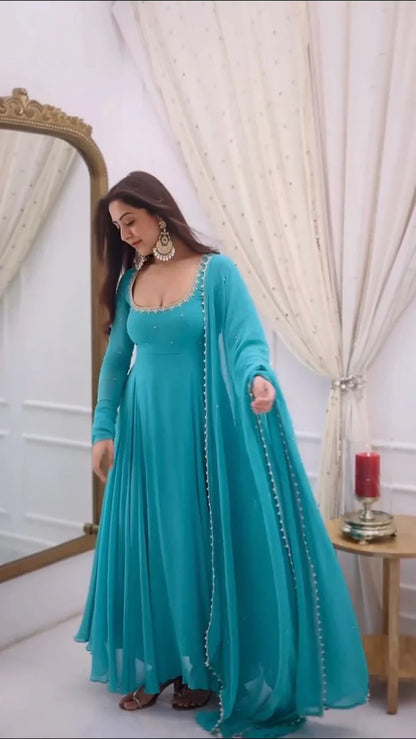 Blue Bindiya Faux Georgette Embroidered Suit Set