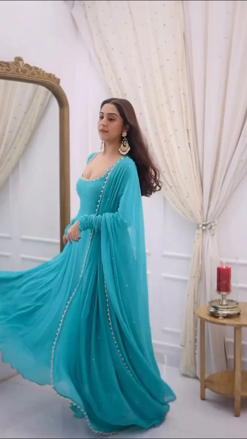 Blue Bindiya Faux Georgette Embroidered Suit Set
