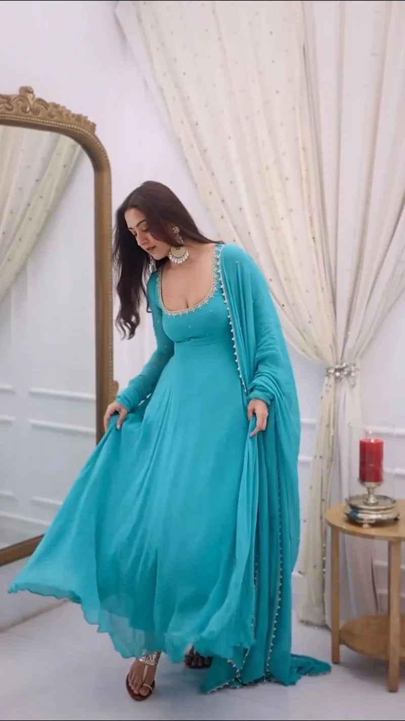 Blue Bindiya Faux Georgette Embroidered Suit Set